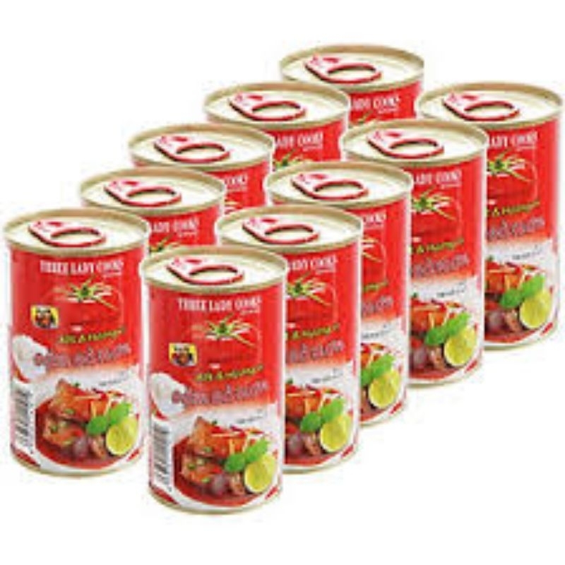 Lốc 10 hộp cá mòi xốt cà chua nắp giật 3 cô gái hộp 155g