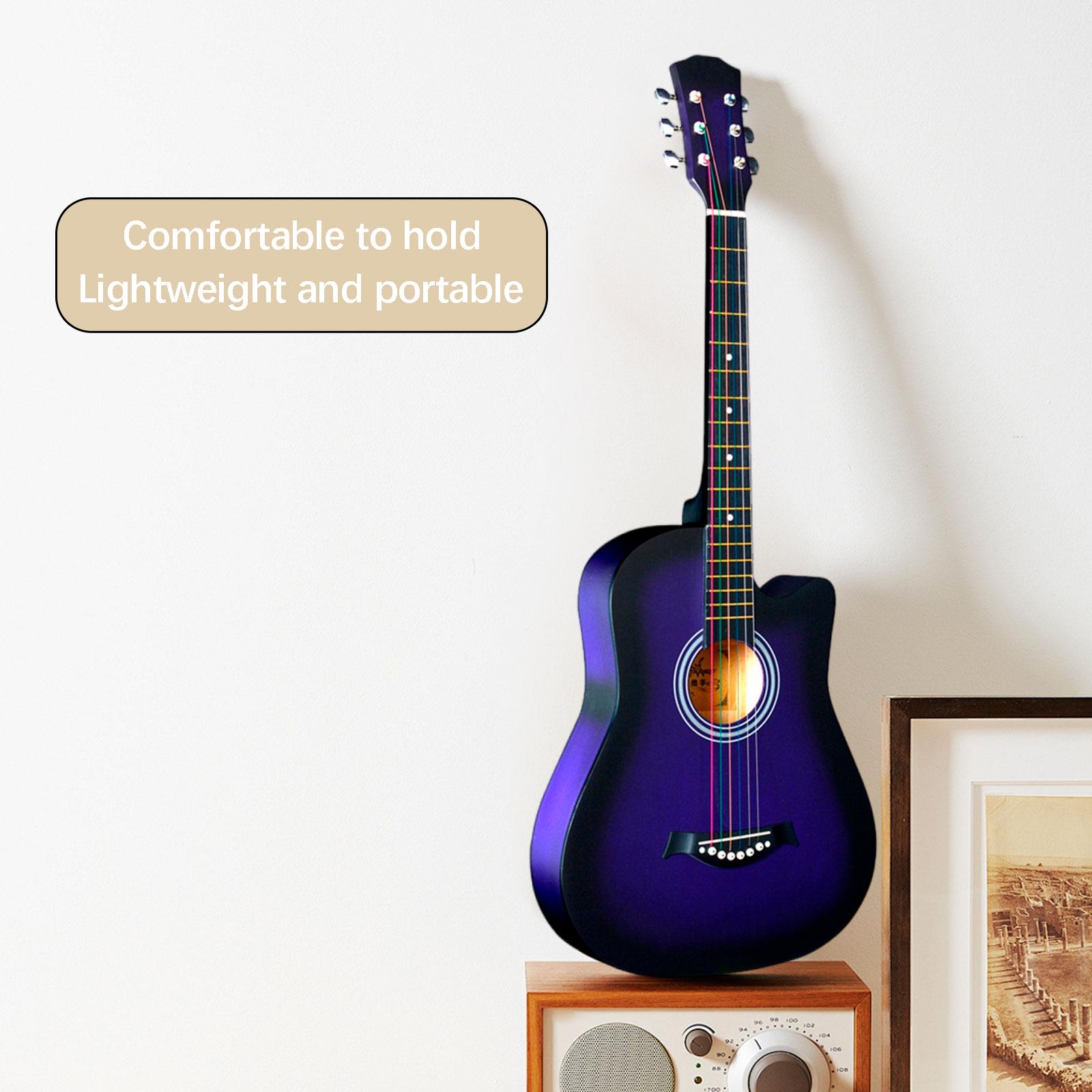 BNMUSIC 38'' Acoustic Wood Guitar Easy to Hold Educational Toy 6 String Folk Guitar Warmer Clear Sound for All Ages Party Concert Travel