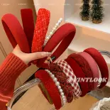 Vintlook năm mới Headband giáng sinh nhung cao cranium cổ điển màu Đỏ Headband rộng cạnh kẹp tóc mũ