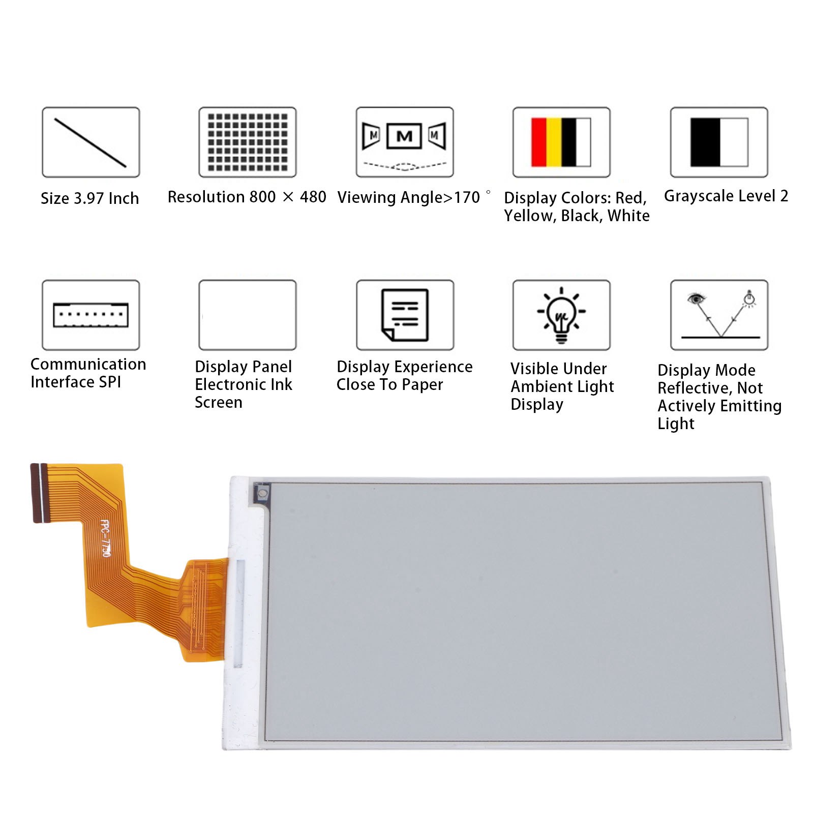 Smate 3.97 inch Giấy điện hiển thị 800x480 pixel đỏ vàng đen trắng SPI giao diện mô-đun Màn hình Mực điện