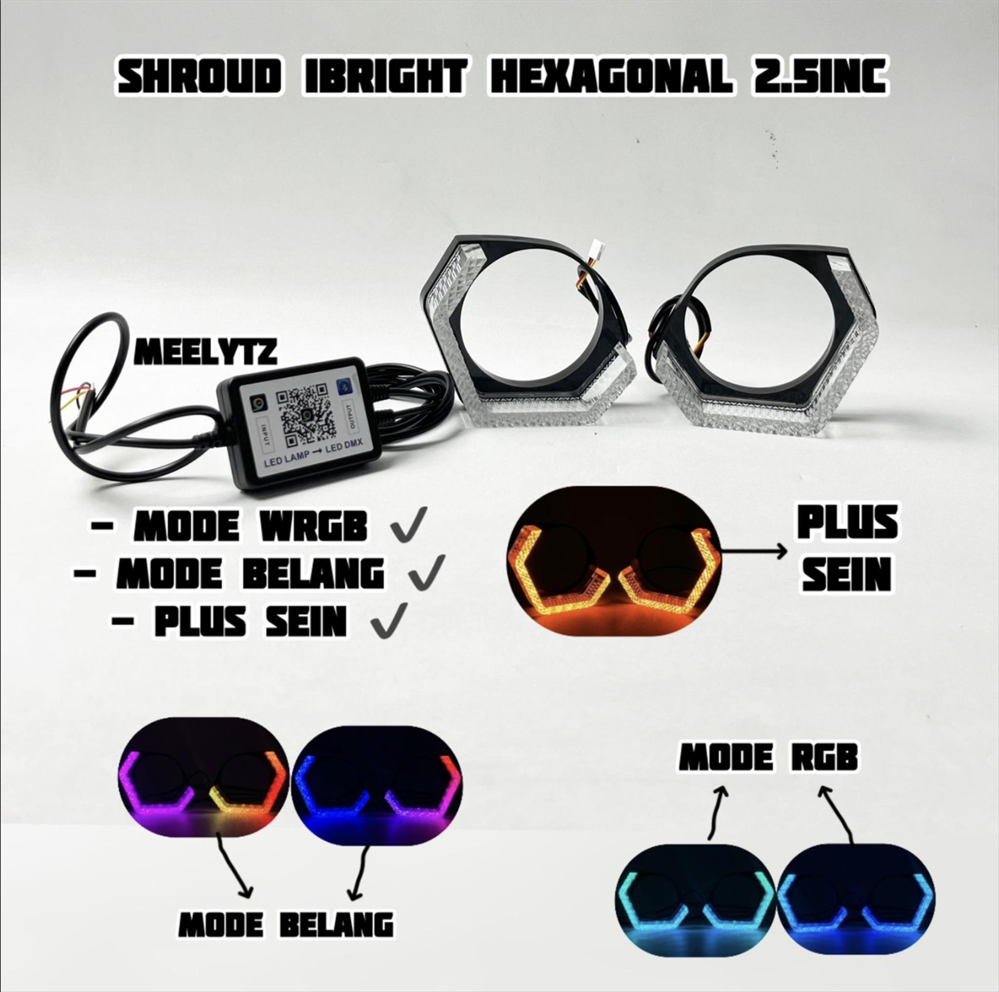 IBRIGHT - Sepasang Shroud Hexagonal Akrilik WRGB APP + Sen 2.5inc Harga 320,000 rupiah*Gratis Ongkir