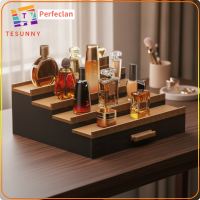Perfeclan Wooden Stepped Display Rack with Drawer Tiered Perfume Stand Multifunctional Cosmetic Display Stand Practical for Countertop