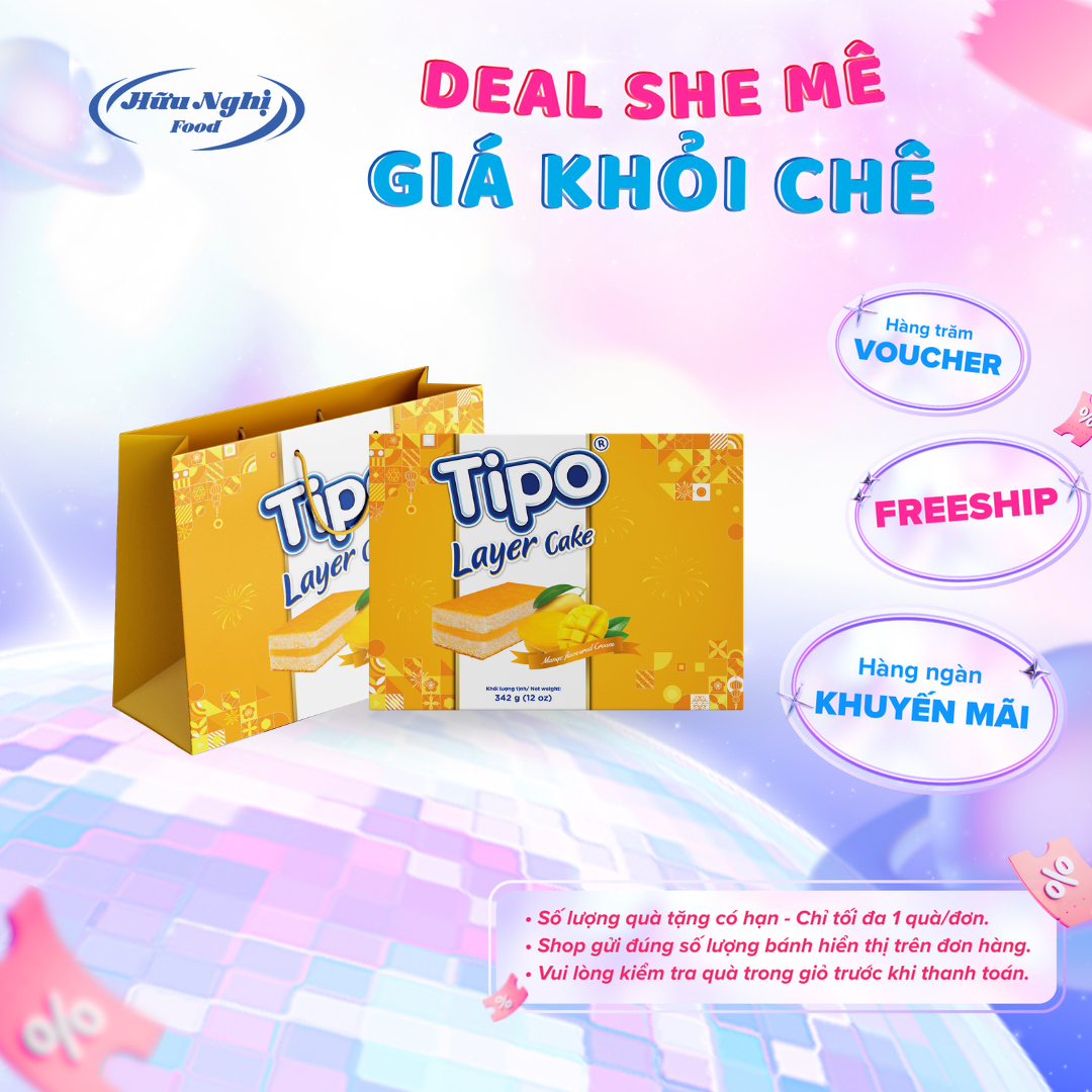 Bánh Tết Tipo Bông Lan Tầng Kem Xoài 342g kèm túi