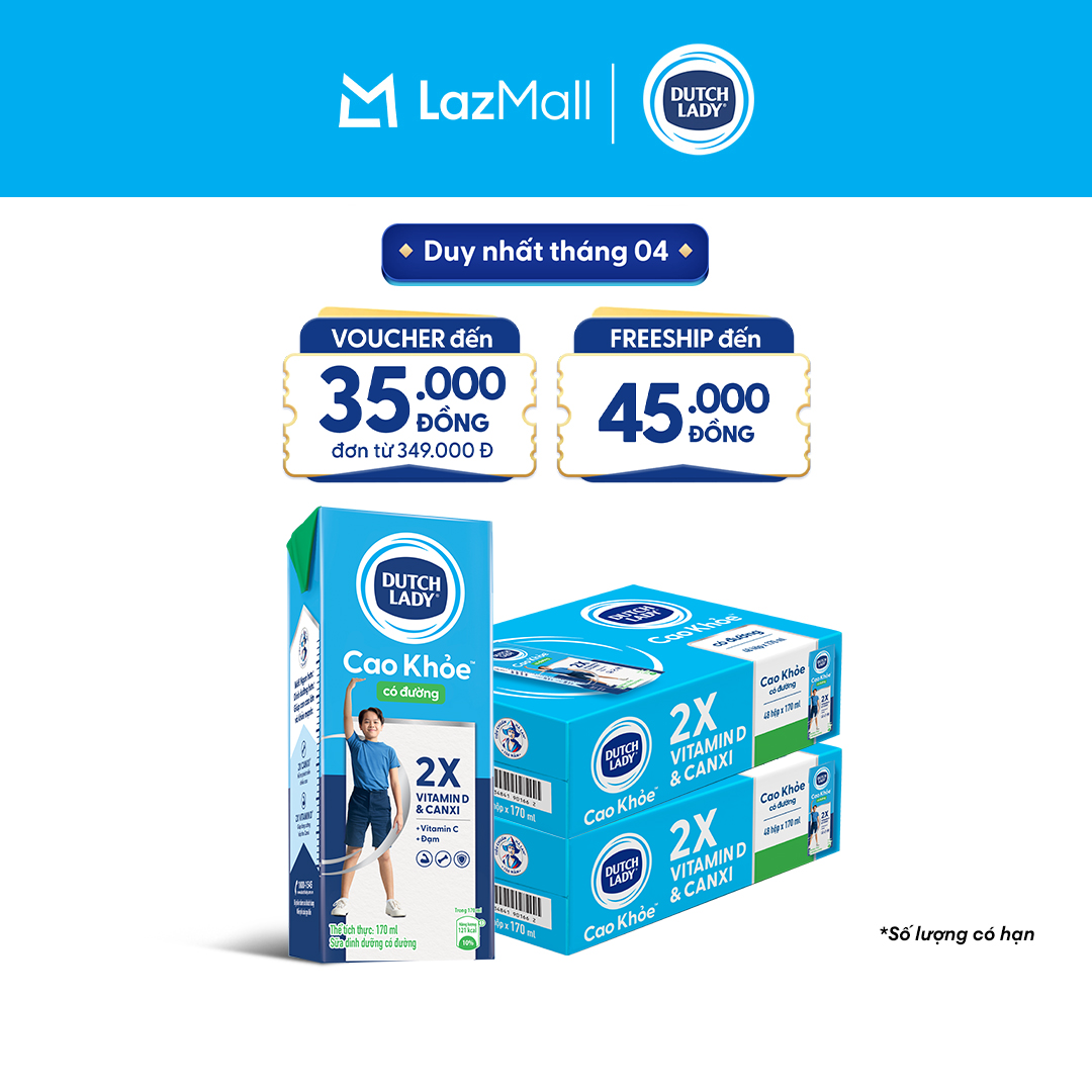 Combo 2 Thùng 48 Hộp Sữa Dutch Lady Cô Gái Hà Lan Cao Khỏe Có Đường 170ml (48x170ml)