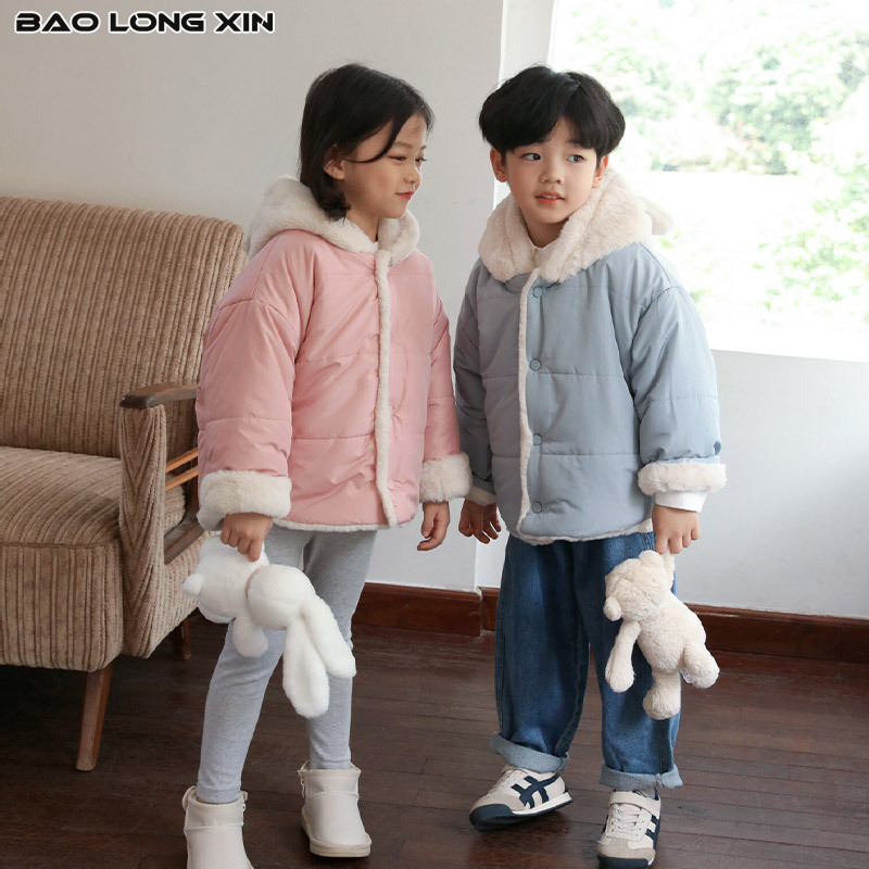 BAOLONGXIN Children's jacket warm plus fleece down padded jacket thickened bunny fur cotton coat ราคา 476 บาท*ส่งฟรี