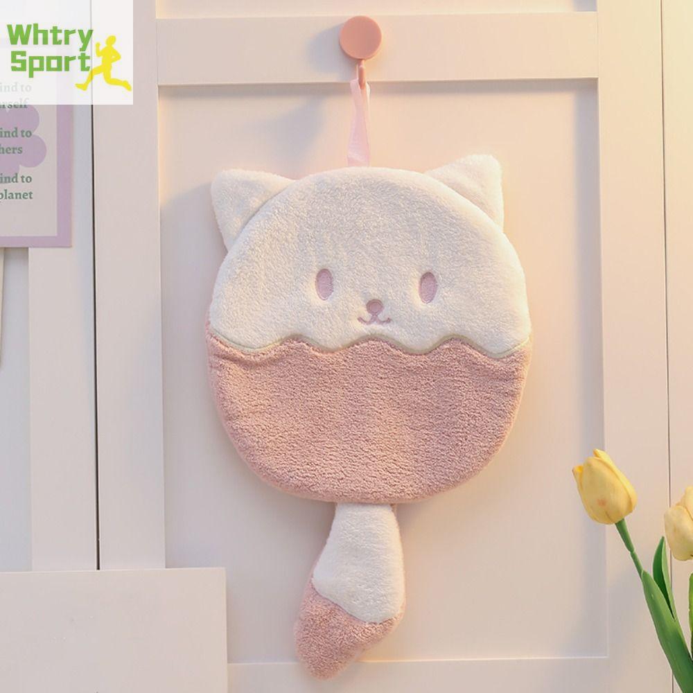 WHTRY 2Pcs Dễ thương Khăn tay mèo đuôi dài Hoạt hình Vi sợi Khăn lau bát đĩa hình mèo Hàn Quốc Khăn bếp Thấm nước Khăn tay trẻ em Trẻ em