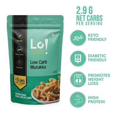 Keto Snacks Murukku (200 g) | Lab Tested Keto Friendly Food | Perfect Low Carb Keto Diet Snacks by Lo! Foods