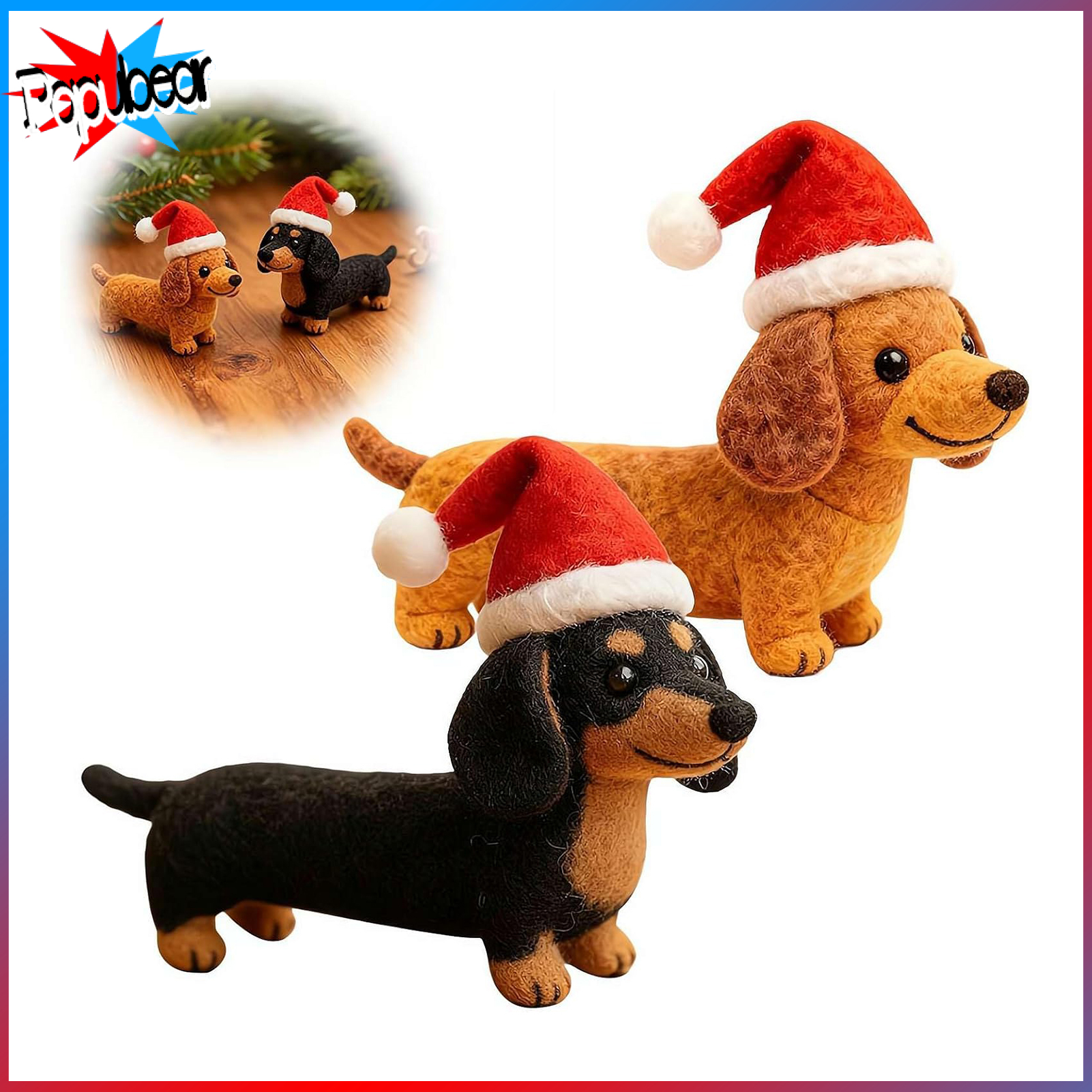 Product photo of Popubear Felt Dachshund Figurine with Santa Hat from its Lazada listing