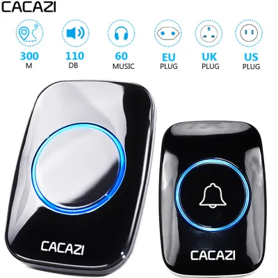 CACAZI [3 pin UK plug] Waterproof Wireless doorbell 60 MUSICS 5 VOLUME 300M Remote CALL smart Door Bell Chime 110v-220V 1 2 button 1 2 receiver - intl