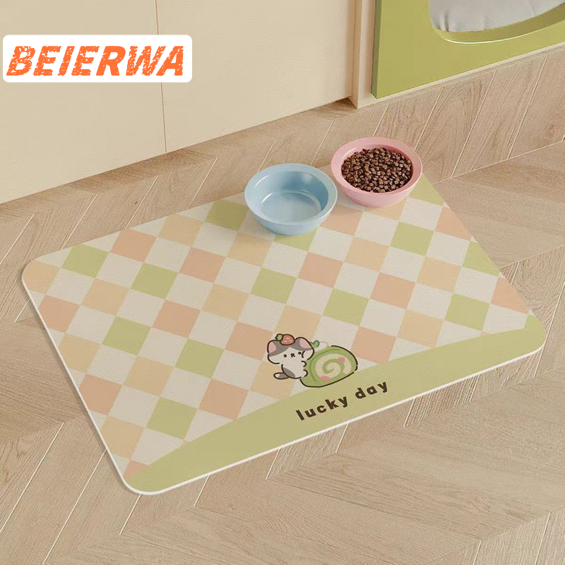BEIERWA แผ่นรองอาหารสัตว์เลี้ยงลายการ์ตูนน่ารัก ดูดซับเร็ว กันกระเด็น สำหรับแมวและหมา พิมพ์ภาพสัตว์น่ารัก ราคา 123 บาท*ส่งฟรี