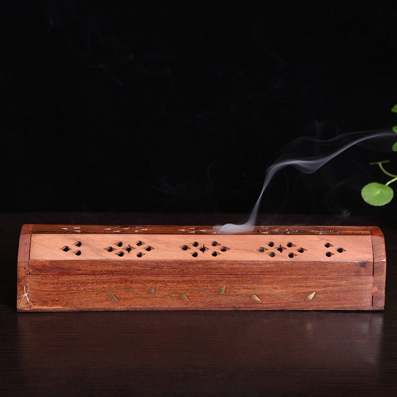 T Solid Wood Dual Use Incense Burner Handmade Wooden Indian Cone Stick Holders Lying Censer for Indi