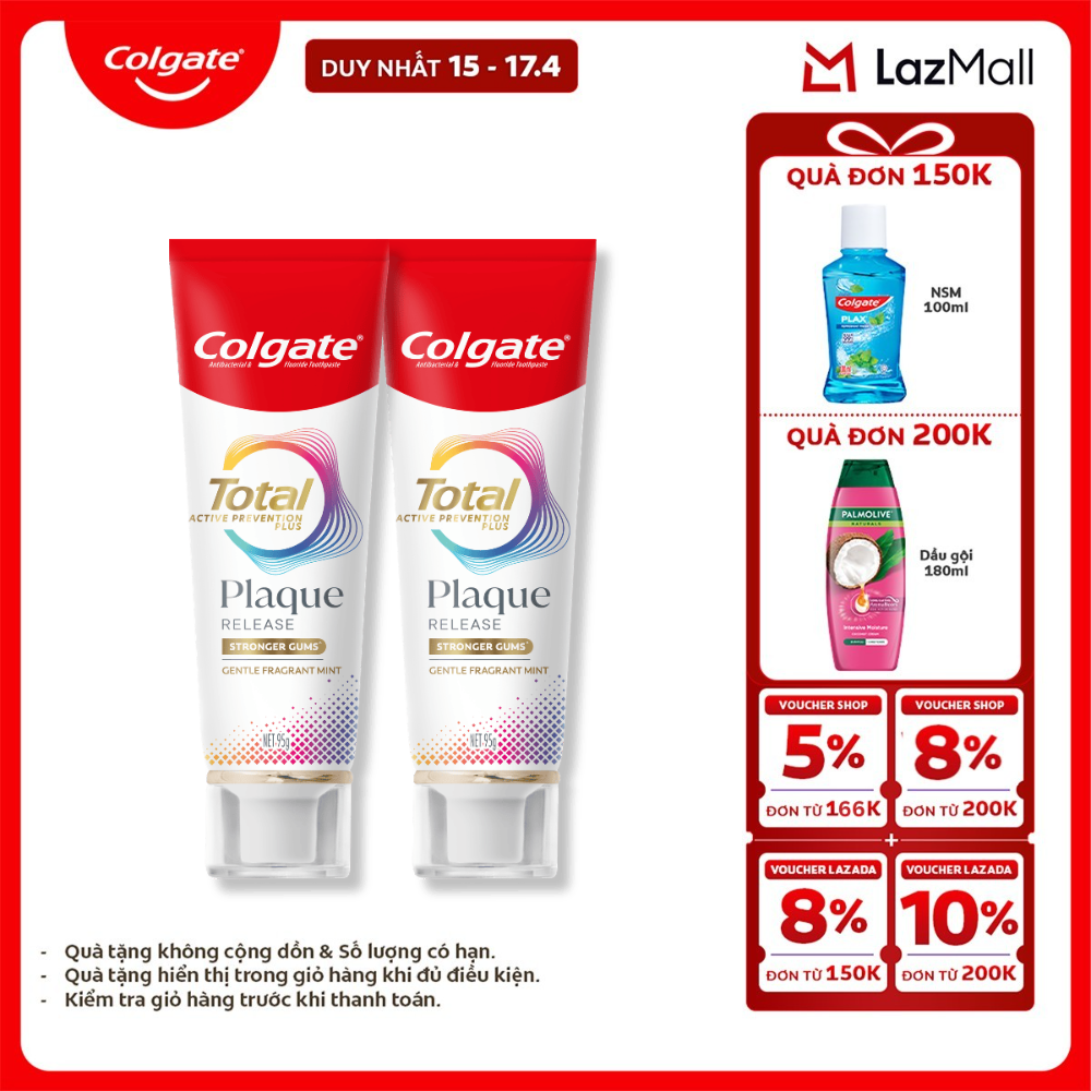 [Chỉ 15-17.4_X2 Voucher giảm đến 18%] Kem đánh răng Colgate Total Plaque Release 95g/tuýp giúp khỏe nướu, ngăn mảng bám hiệu quả gấp 3 lần