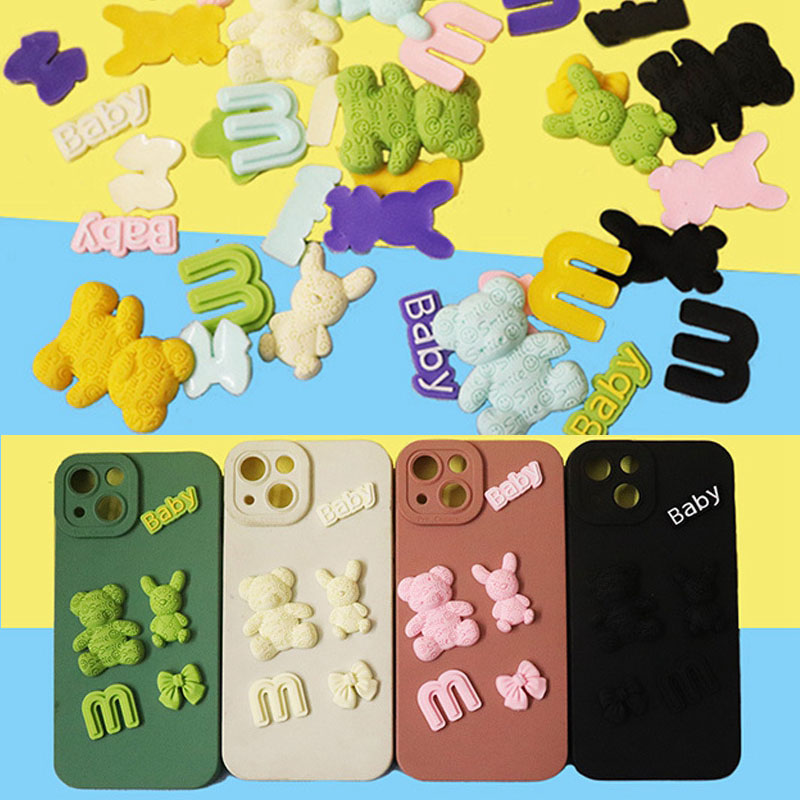 【Popular Categories】 5pcs/set 3D Silicone Cute Smile Bear Cell Phone Case Decoration Sticker No-Adhesive DIY Phone Cover Sticker
