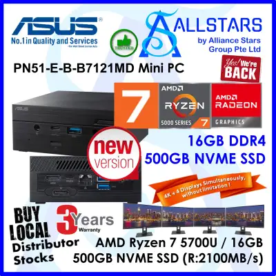 (ALLSTARS : We are Back/ Mini PC Promo) ASUS PN51 Ryzen7 5700U / PN51-E-B-B7121MD +16GB 3200MHz+500GB NVME SSD+Unactivated MS Win10 Home (AMD Ryzen 7 5700U / Intel WiFi 6 / BT5.0 / GBE LAN / HDMI+DP / USB3.2 Type-C+Type-A / card reader / Wless KB+Mouse)