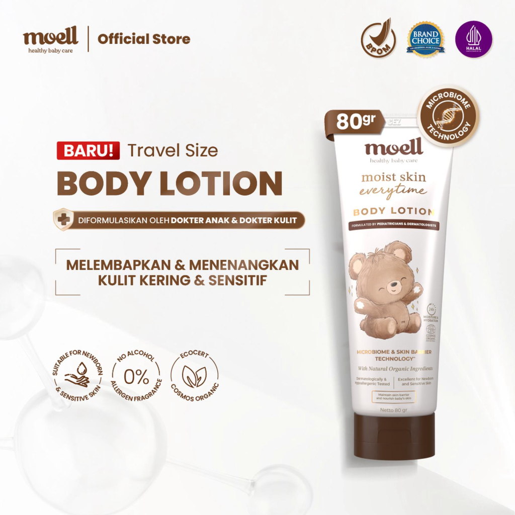 Moell Body Lotion Bayi Travel Size 80gr - Melembapkan Kulit Badan Anak - Perawatan Kulit Kering dan Sensitif - Lavie baby house