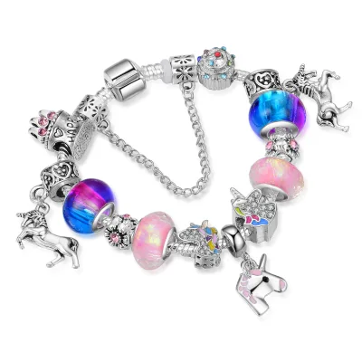 New diyRainbow Crystal String Beads Cake Big Hole Bracelet Unicorn Children Bracelet Birthday Gift