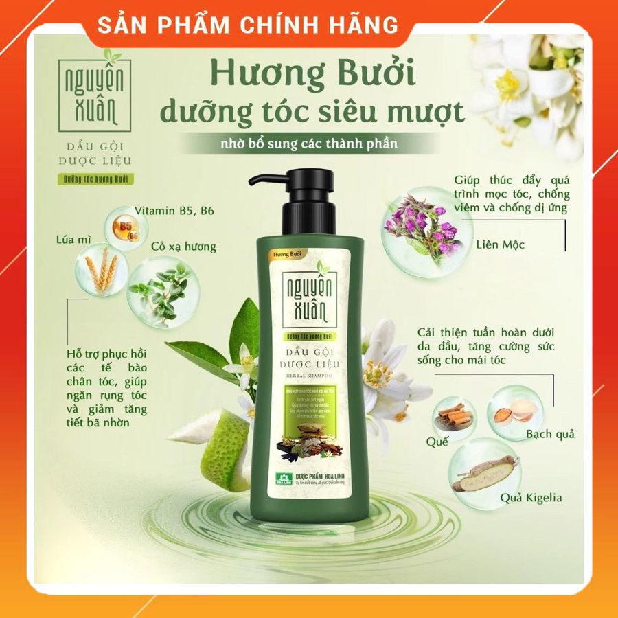 Dầu gội dượᴄ liệu Nguyên Xuân Dưỡng tóc Hương bưởi 450ml _Tặng 50ml trong chai