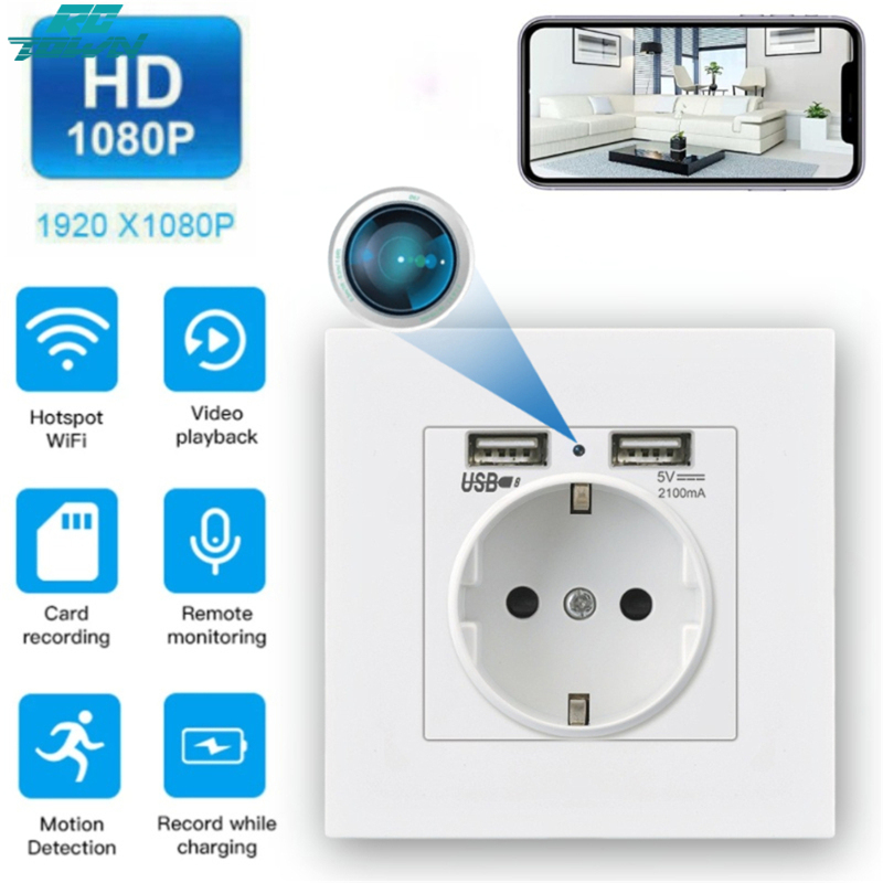 Clearance price!!Eu Plug 24/7 Hd Socket Base Mini Camera Wifi Power Outlets Wireless Home Security Surveillance Remote Monitoring Cam ราคา 974 บาท*ส่งฟรี