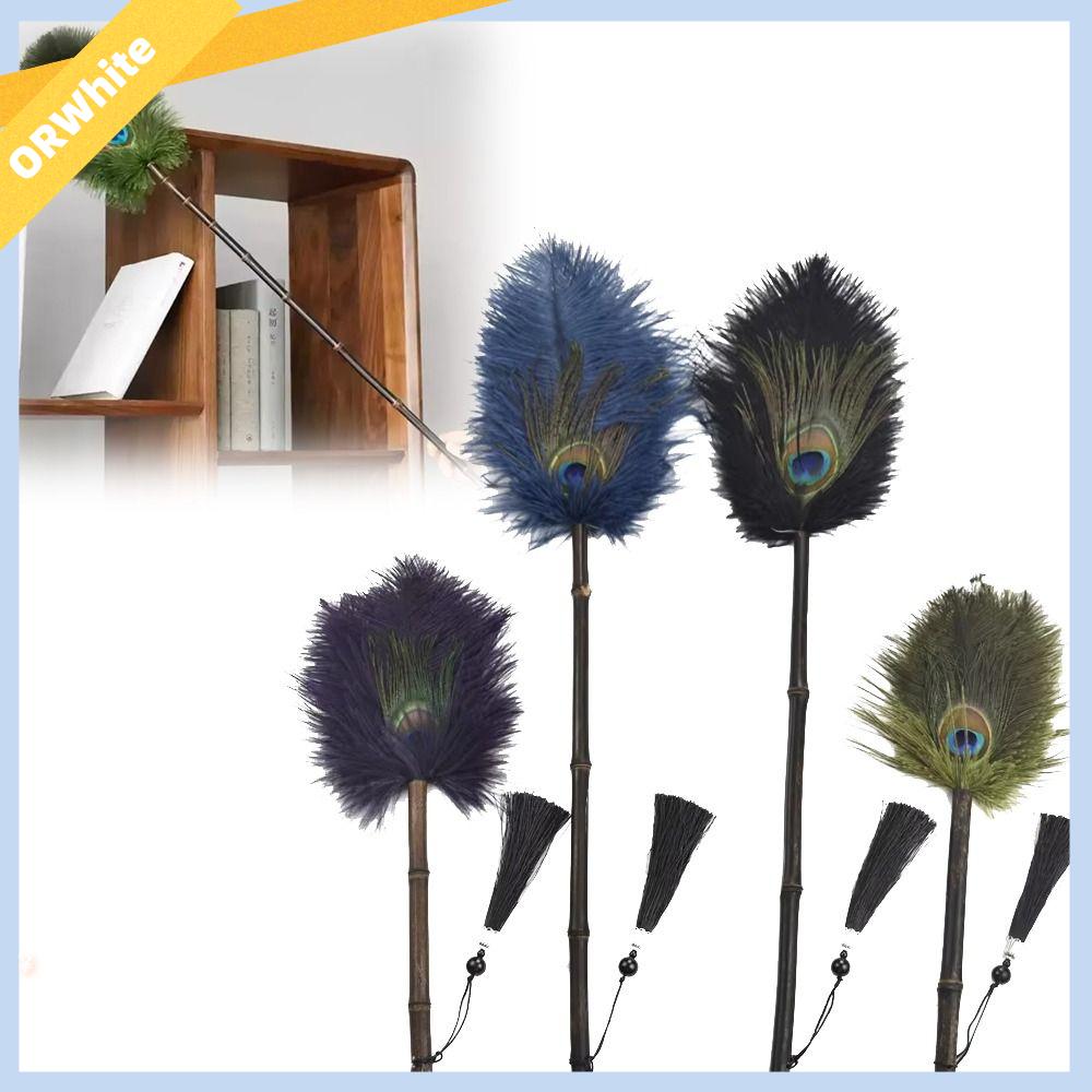 ORWHITE SHOP Đa chức năng Chổi quét lông công và đà điểu Dụng cụ vệ sinh Xử lý chống tĩnh điện Bộ lau bụi Quà tặng Di động Bàn chải quét bụi gia đình