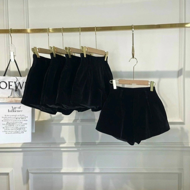 Quần short nhung 2 lớp cạp cao tôn dáng phong cách sang trọng dễ phối đồ