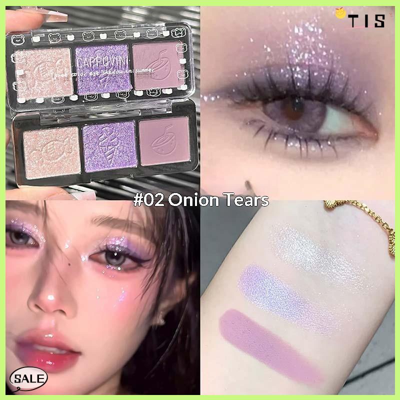 Follow Get New【TIS】 Cappuvini Ba Màu Mắt Bóng Màu Tím Màu Xanh Lá Cây Màu Đỏ Quyến Rũ Undercover Bột Bảng Màu Làm Nổi Bật Tự Nhiên Nudes Trang Điểm Long Lanh Phấn Mắt - 3