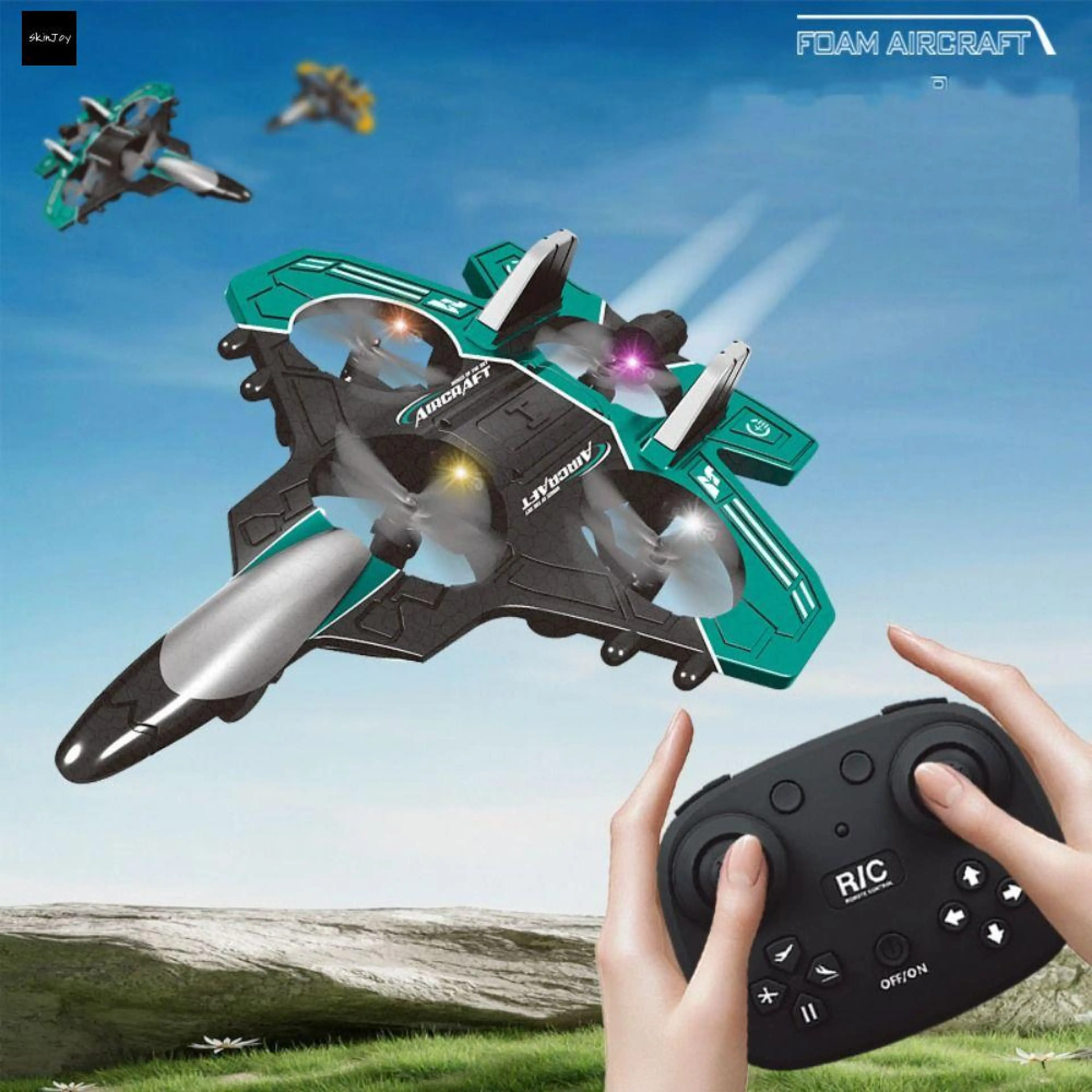 Skinjoy Children's Airplane Remote Control Airplane Birthday Gift, Epp Foam, Remote Control, Fighting Foam, Gravity Sensing System, Rc Jet Model Airplane, Rc Remote Control Airplane with Lights, Glider Helicopter Toy for Toddlers. - รูปที่ 1