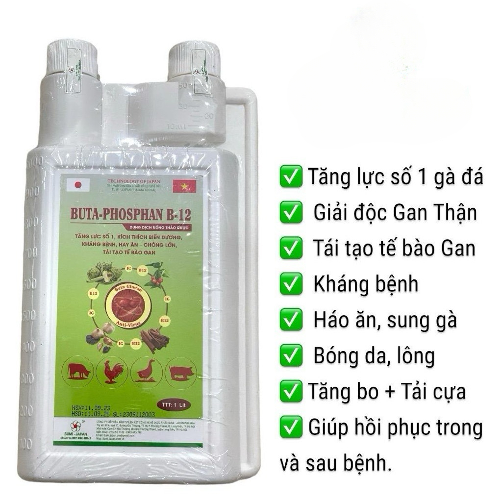 Buta Phosphan B12 (1 lít) tái tạo tế bào gan, bổ thận,  tăng lực, tăng bo, đẻ sai gia cầm, gà đá