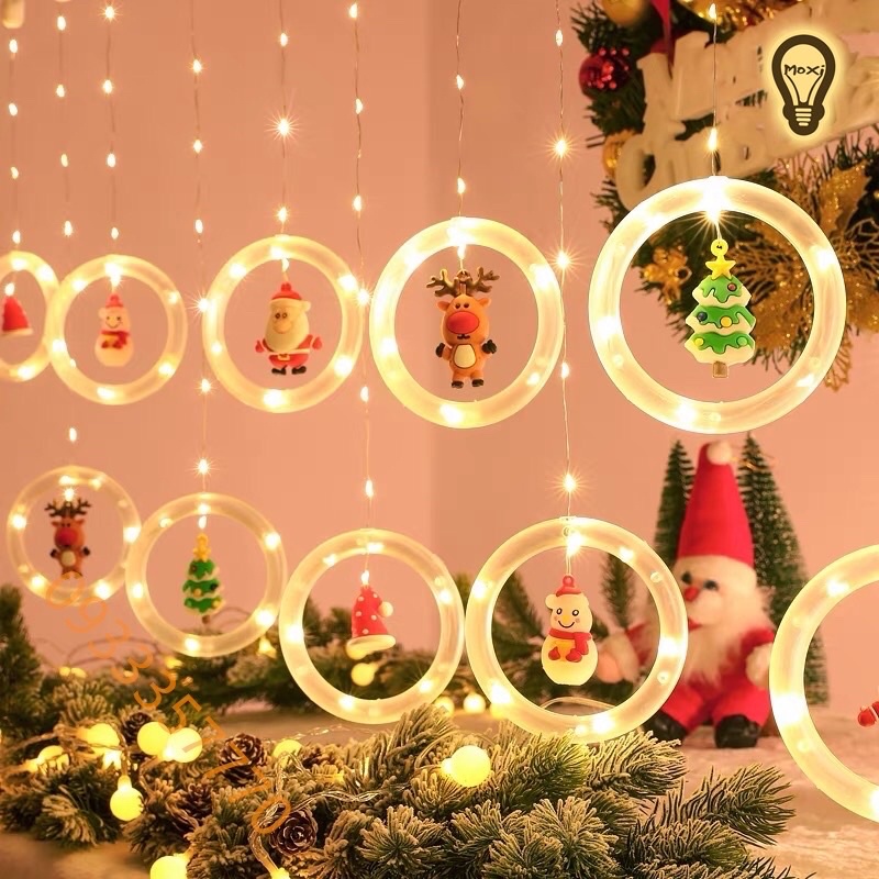 Đèn Led Trang Trí Giáng Sinh NoEn Năm Mới. Dây Thả Mành Tròn Rèm Trang Trí Ông Già noen
