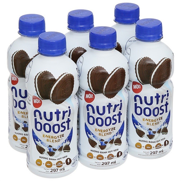 LỐC 6 CHAI Sữa trái cây Nutriboost hương bánh quy kem 297ml