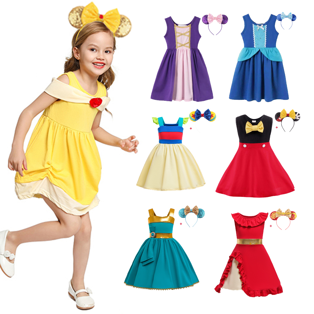 ZZOOI Disney Baby Girl Belle Dresses Up The Beauty and Beast Kids Elsa Anna Princess Snow White Frock Mickey Fairy Christmas Dress ราคา  335 บาท*ส่งฟรี
