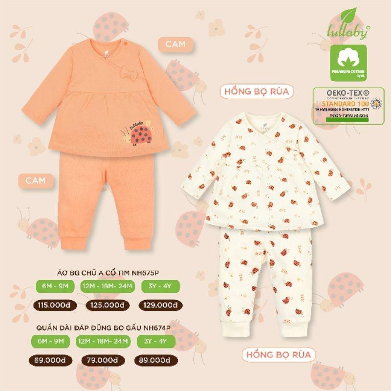 Bộ quần áo thu đông Lullaby NH675P cổ tim cho bé gái