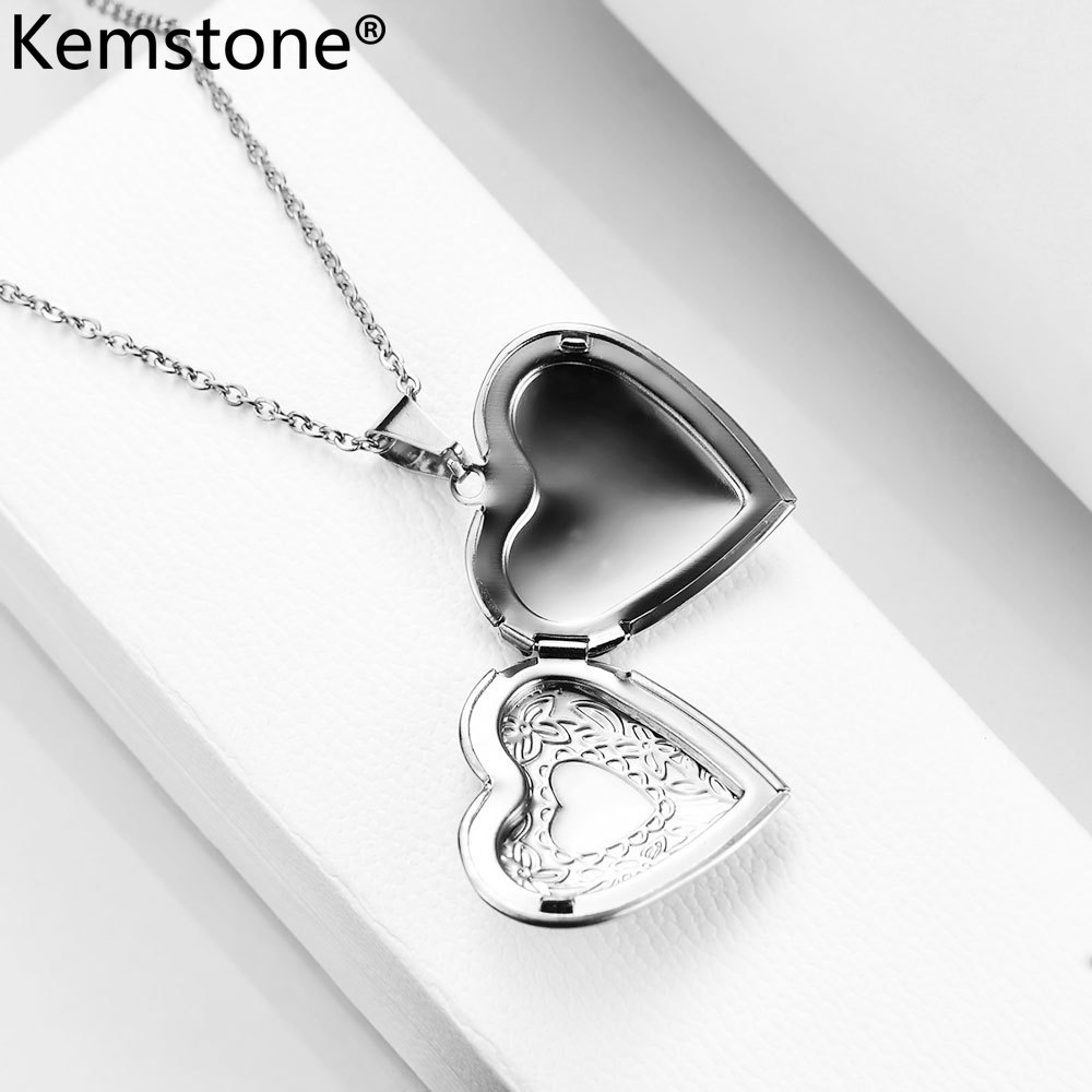 Kemstone Stainless Steel Can Opened Photo Box Heart Pendant Necklace