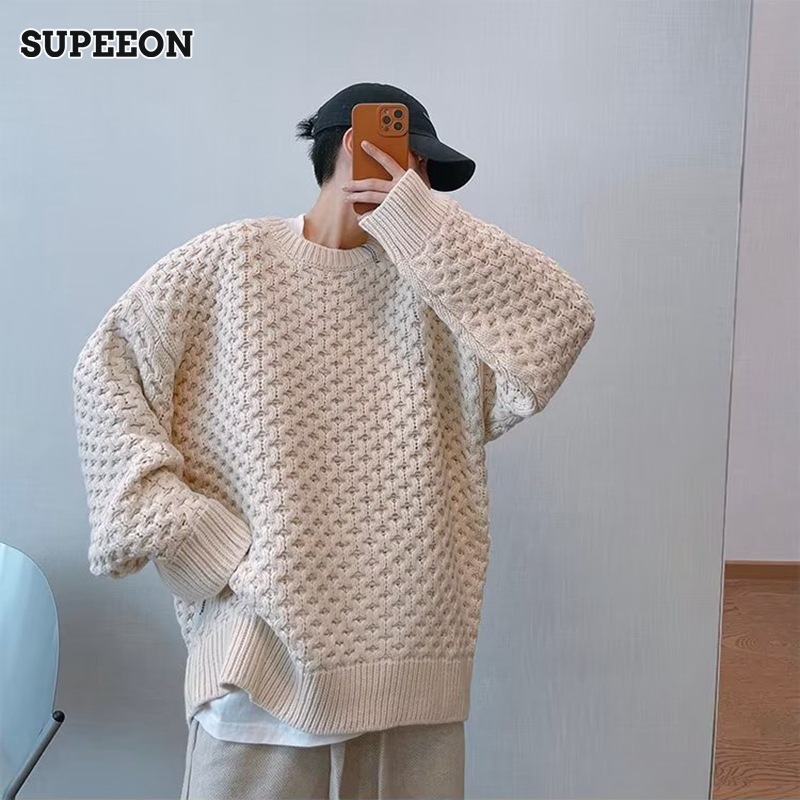 SUPEEON men s retro long sleeve sweater fashion brand loose thick knitted