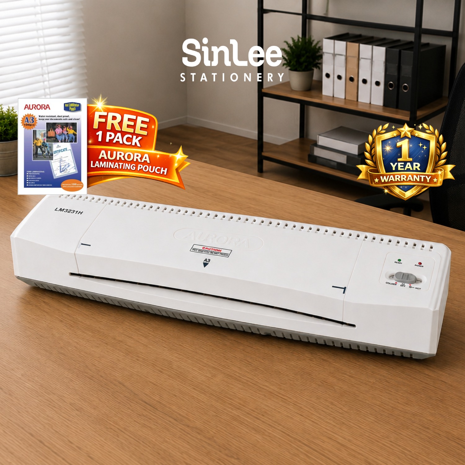 Aurora Laminator A3 LM3231H Laminating Machine Hot Laminator 80-150 Micron Jam Release