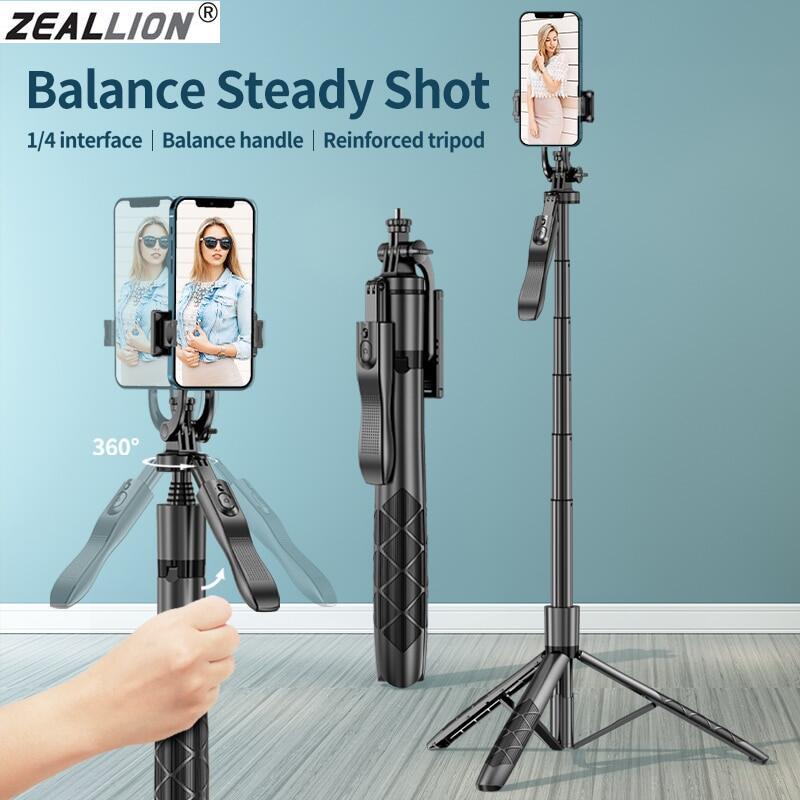 Zeallion 1530mm Wireless Selfie Stick Tripod Stand Foldable Monopod for Gopro Action Cameras Smartphones Balance Steady Shooting Live