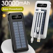 Mini Solar Power Bank 30000mAh with 4 Built-In Cables