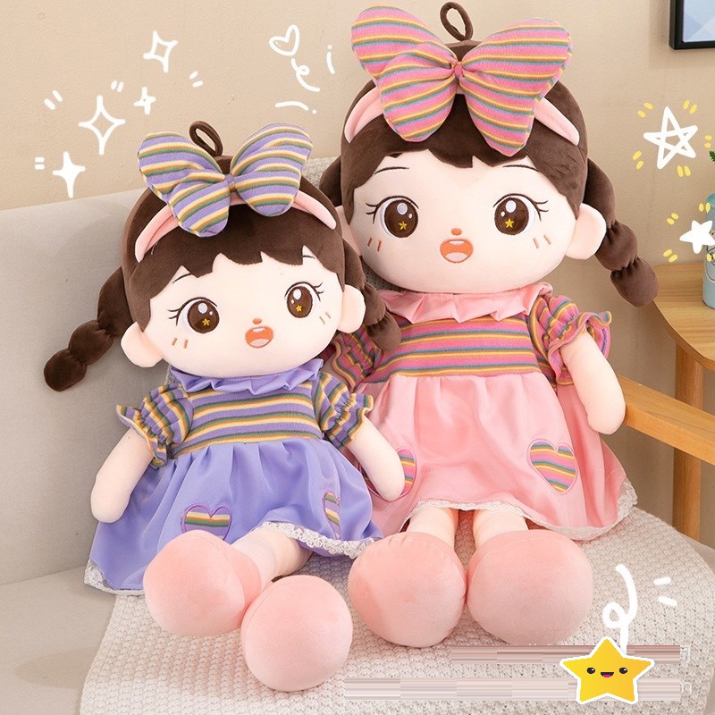 Búp bê đeo bờm mặc váy kẻ biểu cảm đáng yêu - quà tặng cho bé gái - thingkids