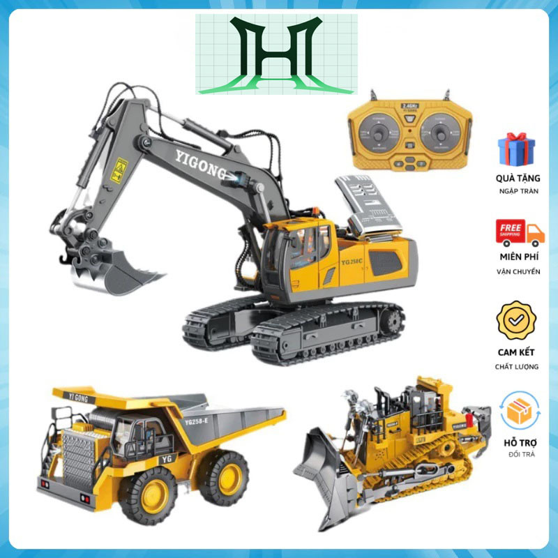 Máy xúc điều khiển từ xa 11 kênh , xe cuốc, xe múc gầu sắt hợp kim, xe, Xe ô tô, xe ben - đồ chơi xe công trình