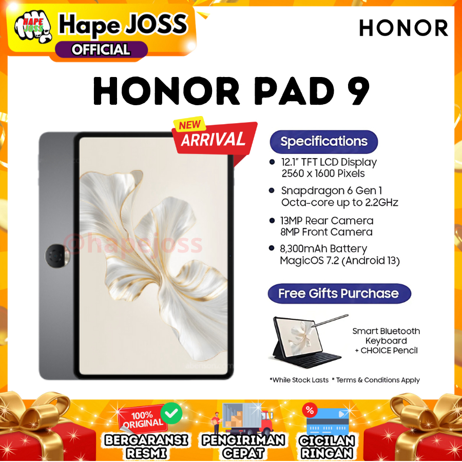 Honor Pad 9 Wifi 8/256GB 12.1inch (FREE Keyboard + Pencil) Garansi Resmi Indonesia Harga 4,799,000 rupiah*Gratis Ongkir