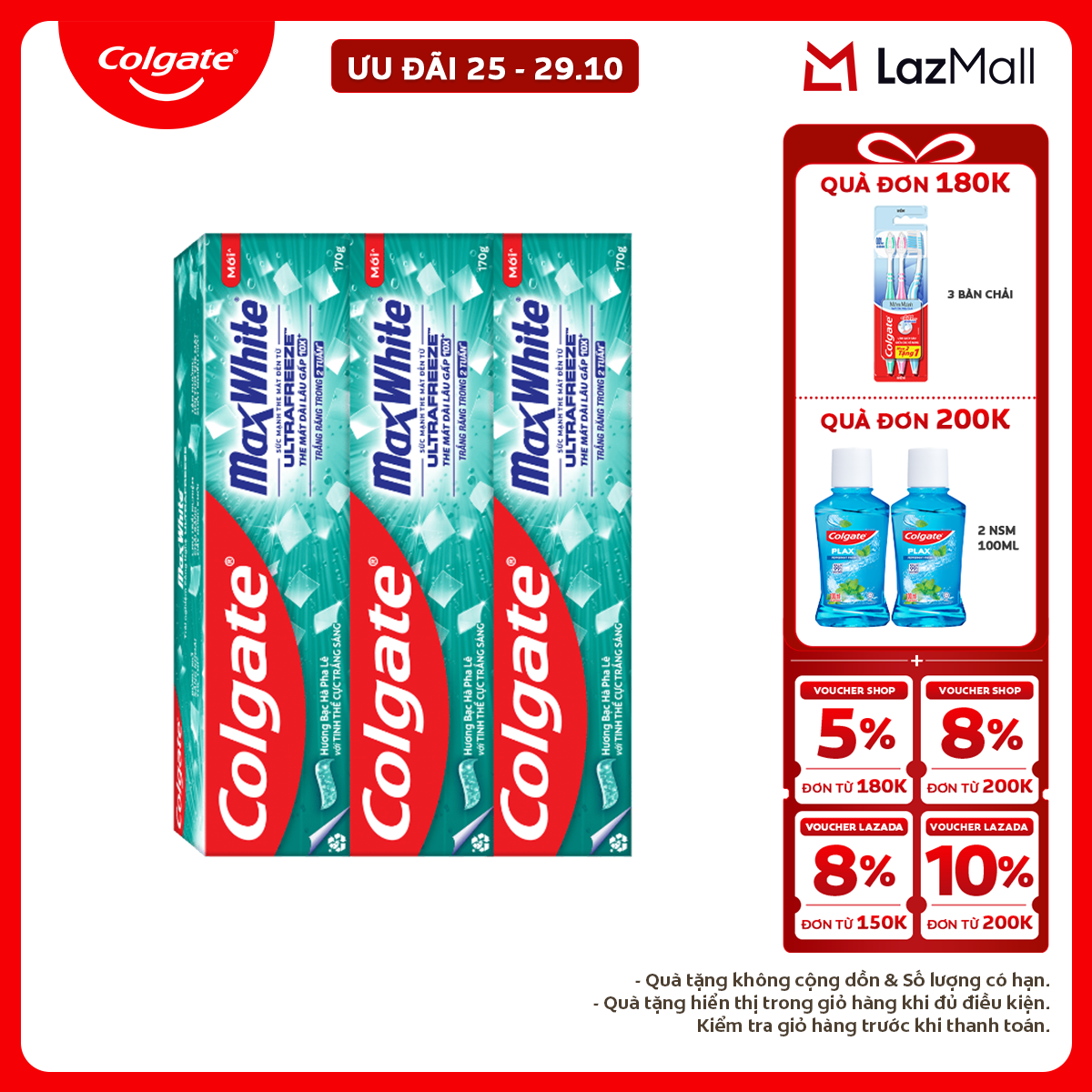 Bộ 3 Kem đánh răng Colgate MaxWhite tinh thể the mát, làm trắng răng trong 2 tuần