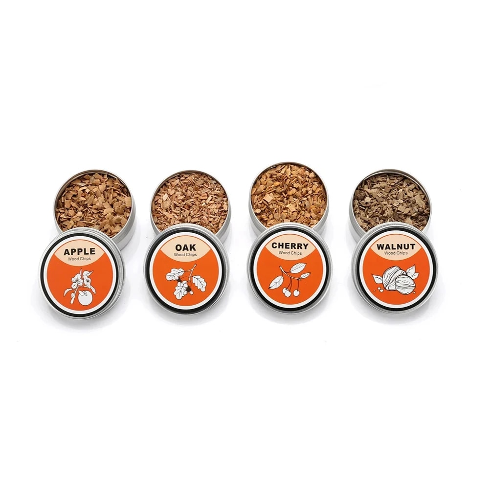 【Hot New Release】 4pcs Wood Chips For Smoker Kit Natural Hardwoods Cherry Oak Walnut Accessories For Whiskey Drink