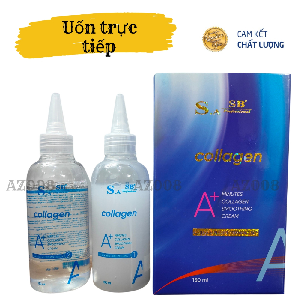Uốn tóc, thuốc uốn lạnh tại nhà SA.SB collagen không mùi hôi 150mlx2 AZ008 tặng kẹp càng cua