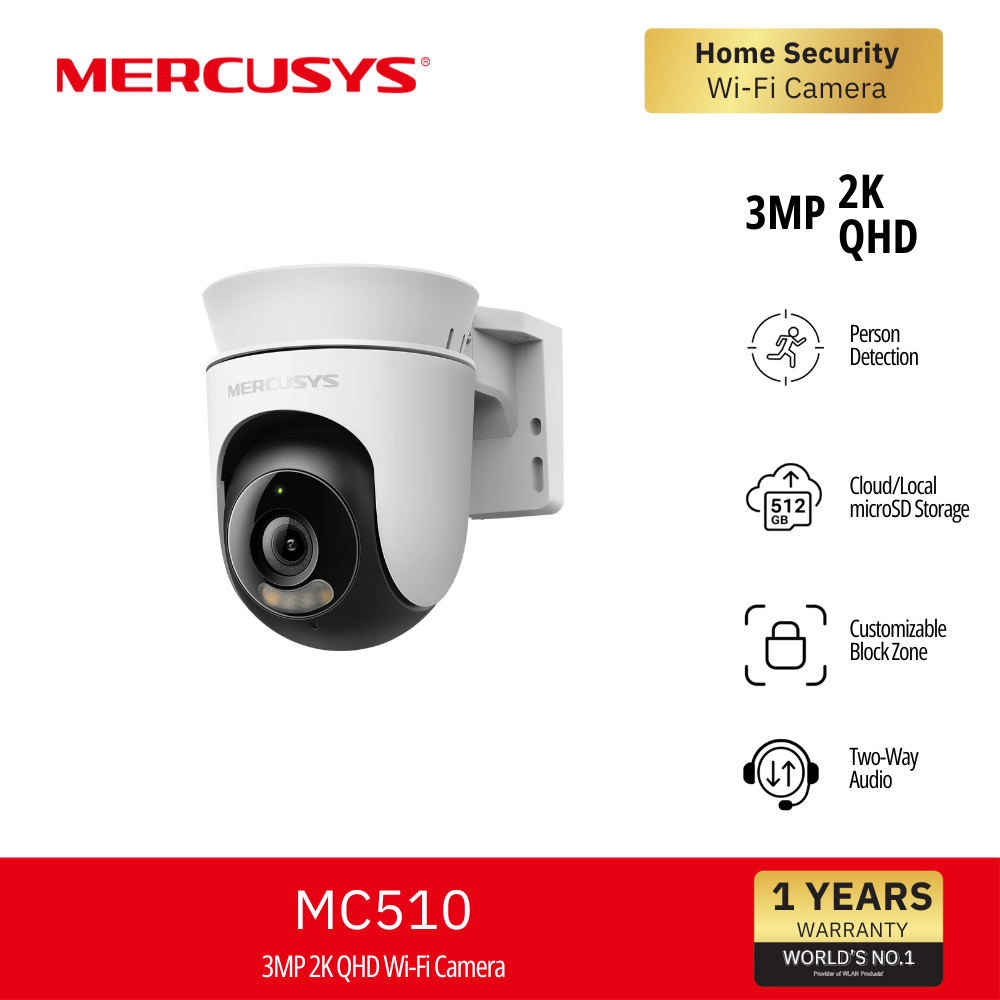 Mercusys Mc510 Outdoor Pan/Tilt Security Wi-Fi Camera 2K Qhd with 360 ° View External Cctv Cameras ราคา 859 บาท*ส่งฟรี