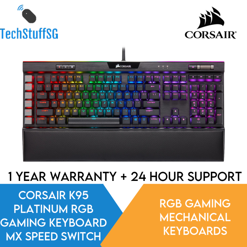 CORSAIR K95 RGB PLATINUM Mechanical Gaming Keyboard - 6x Programmable Macro Keys - USB Passthrough & Media Controls - Fastest Cherry MX Speed - RGB LED Backlit - Black Finish Singapore