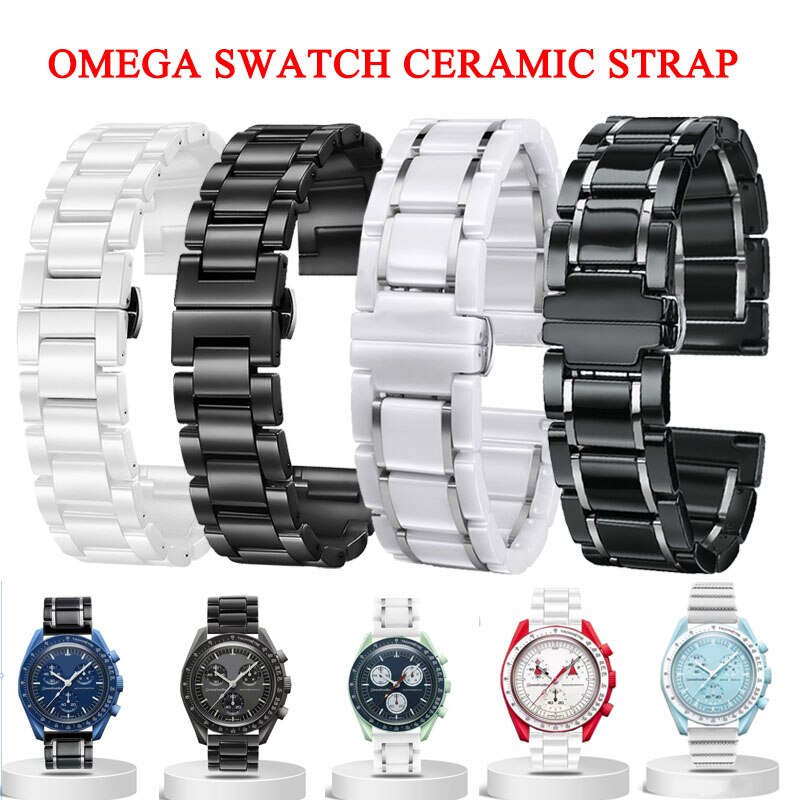 Đen Mới trắng ngọc trai Đồng hồ gốm sứ B 20mm cho Omega x swatch Đồng hồ tháo nhanh dây đeo essories nam nữ