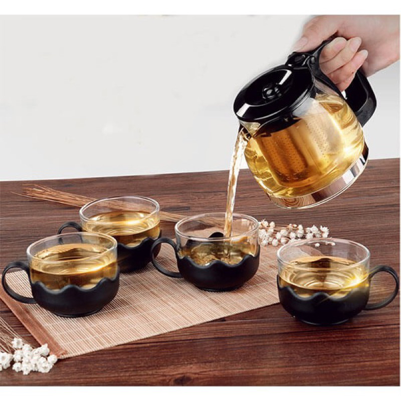 Bộ bình lọc trà 4 ly thủy tinh