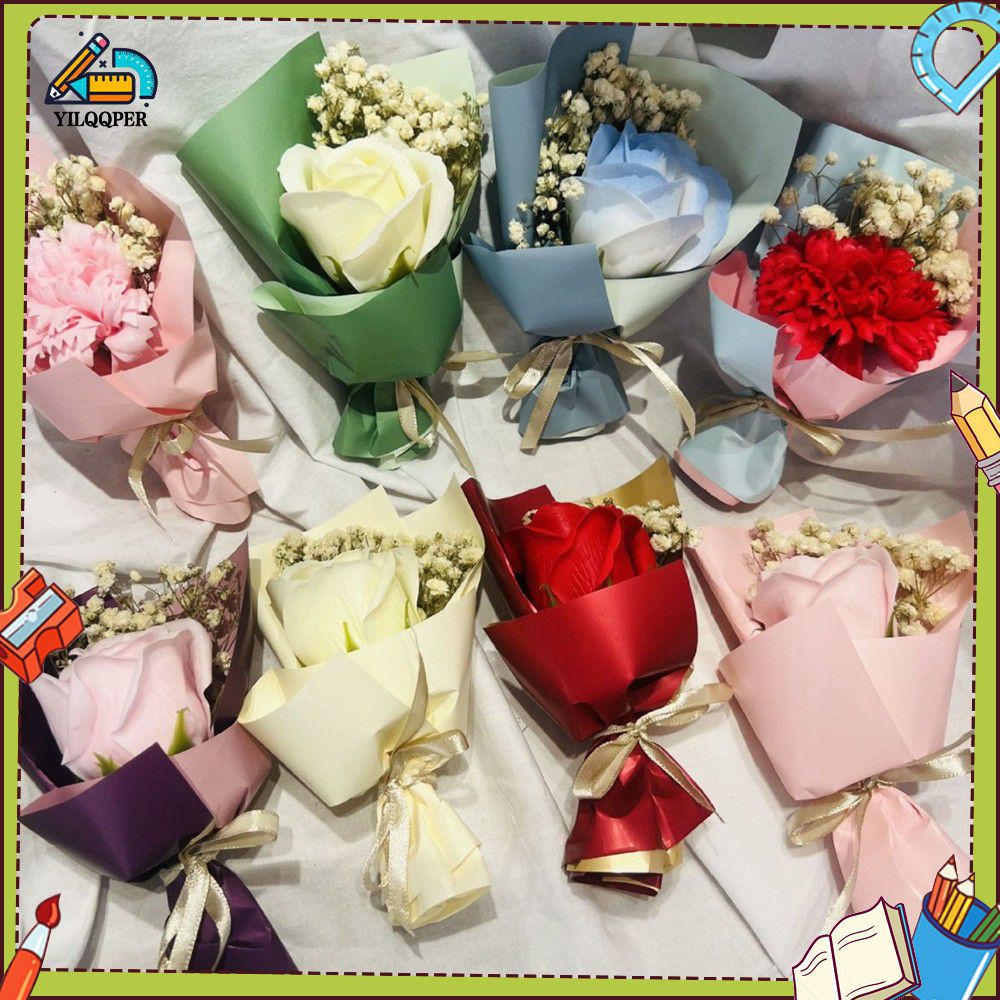 YILQQPER 1/5pcs artificial flower Creative mini dried flower bouquet gift for Qixi Festival Rose carnation soap flower atmosphere single hand gift for lovers ราคา 28 บาท*ส่งฟรี