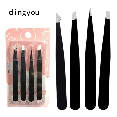 Dingyou 1 Set Stainless Steel Eyebrow Tweezers for Facial Ingrown Hair Splint Hair Removal Eyebrow Plucker with Travel Case Tools