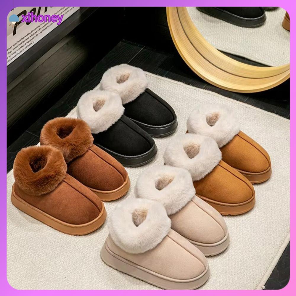 XIHONEY Mềm mại Giày tuyết Lông thú giả Đồ nhồi bông Giày cotton  Đáy dày Giày cao cổ Mùa đông