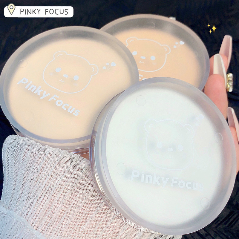 Pinkyfocus Smiling Bear Light Feather Powder Phấn Trang Điểm Lâu Dài Che Khuyết Điểm Phấn Phủ Bánh Quy Dầu Da Không Dễ Tẩy Trang Mật Ong